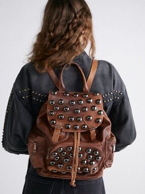 Studded Brown Leather Backpack from Free People